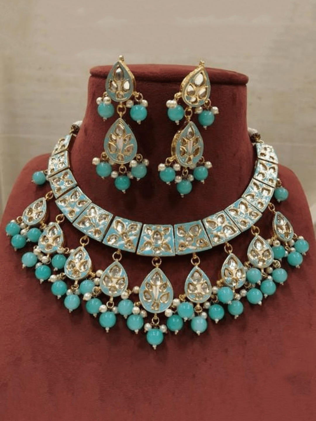 Ishhaara Blue 3 Patch Moti Necklace Set