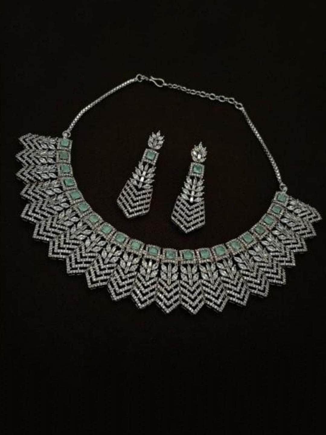 Ishhaara Blue AD Edgy Necklace And Earing Set