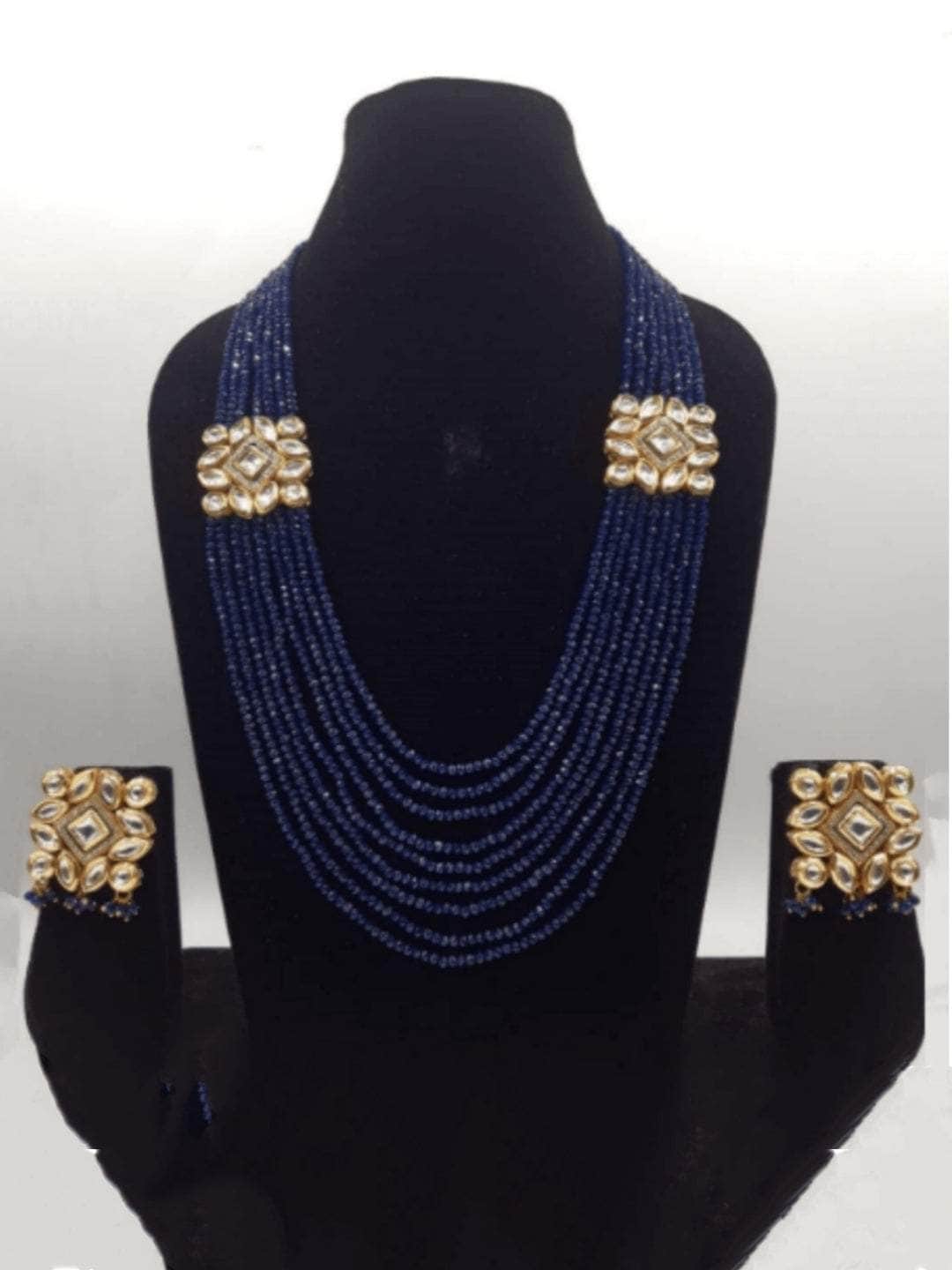 Ishhaara Blue AD Kundan Side Patch Necklace Set
