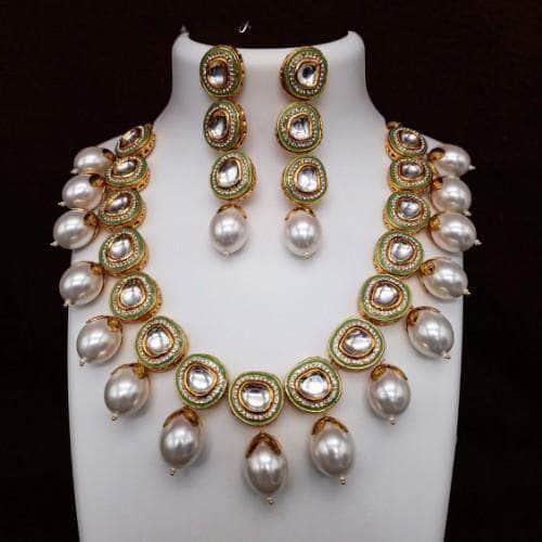 Ishhaara Ad Meena Kundan Pearls Necklace And Earring Set