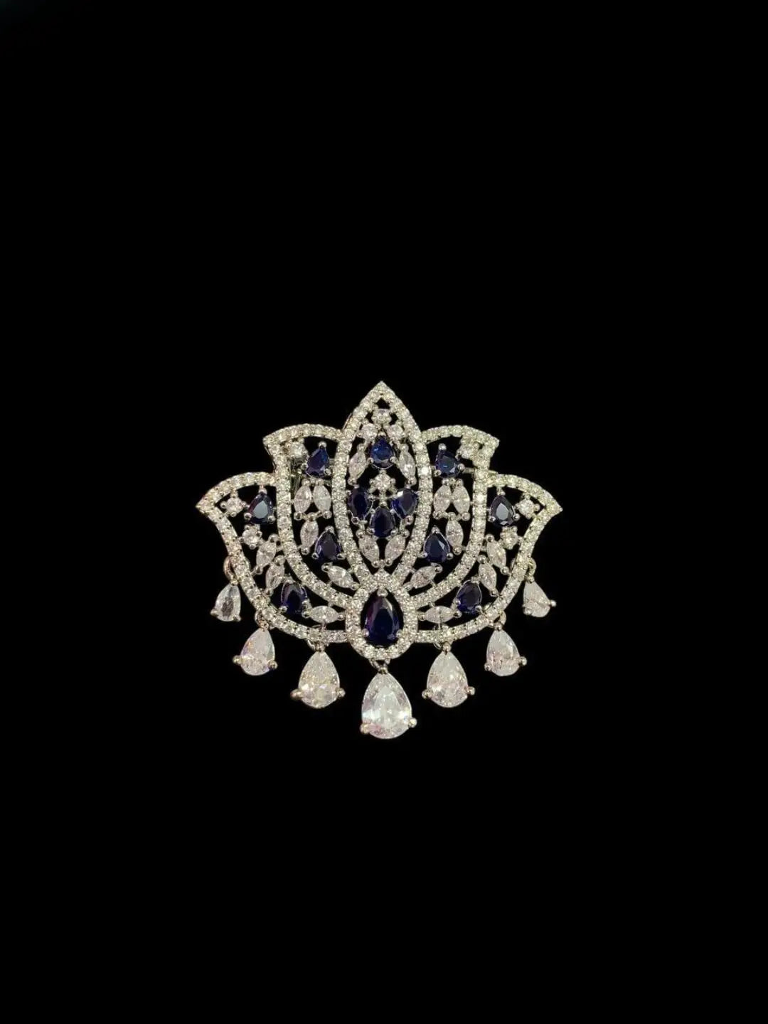 Ishhaara Blue Ad Stone Studded Lotus Shaped Brooch