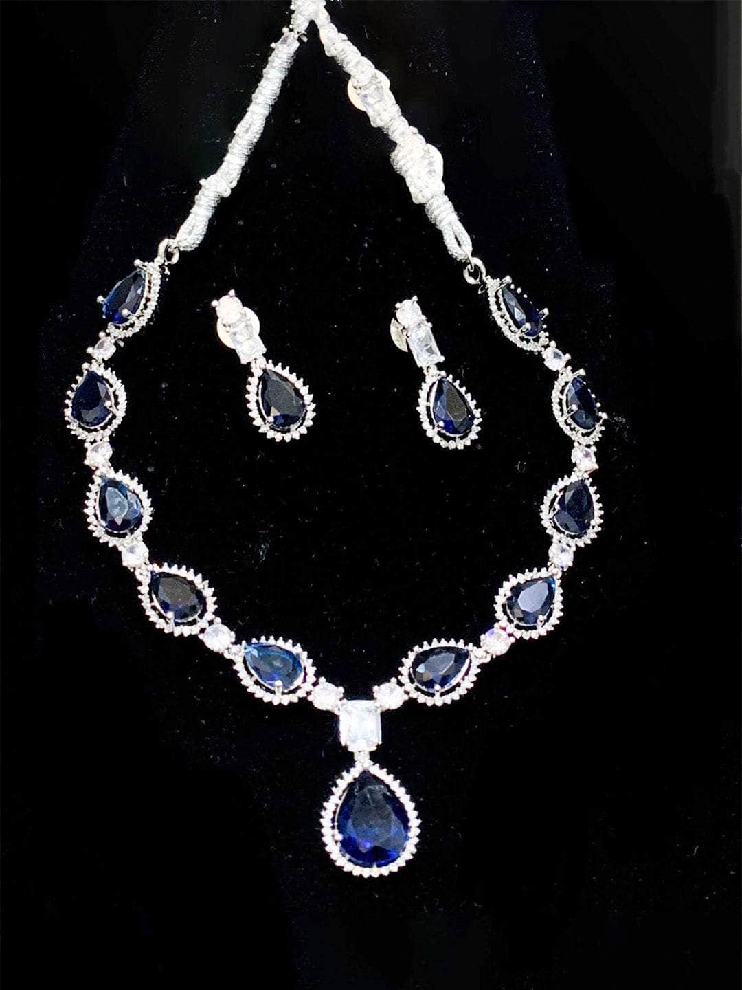 Ishhaara Blue American Diamond Brass Gorgeous AD Necklace