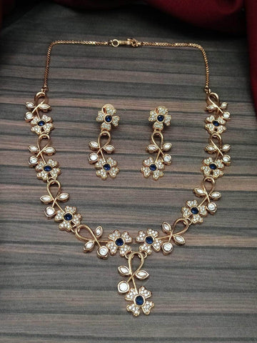 Ishhaara Blue American Diamond Necklace Set With Earrings