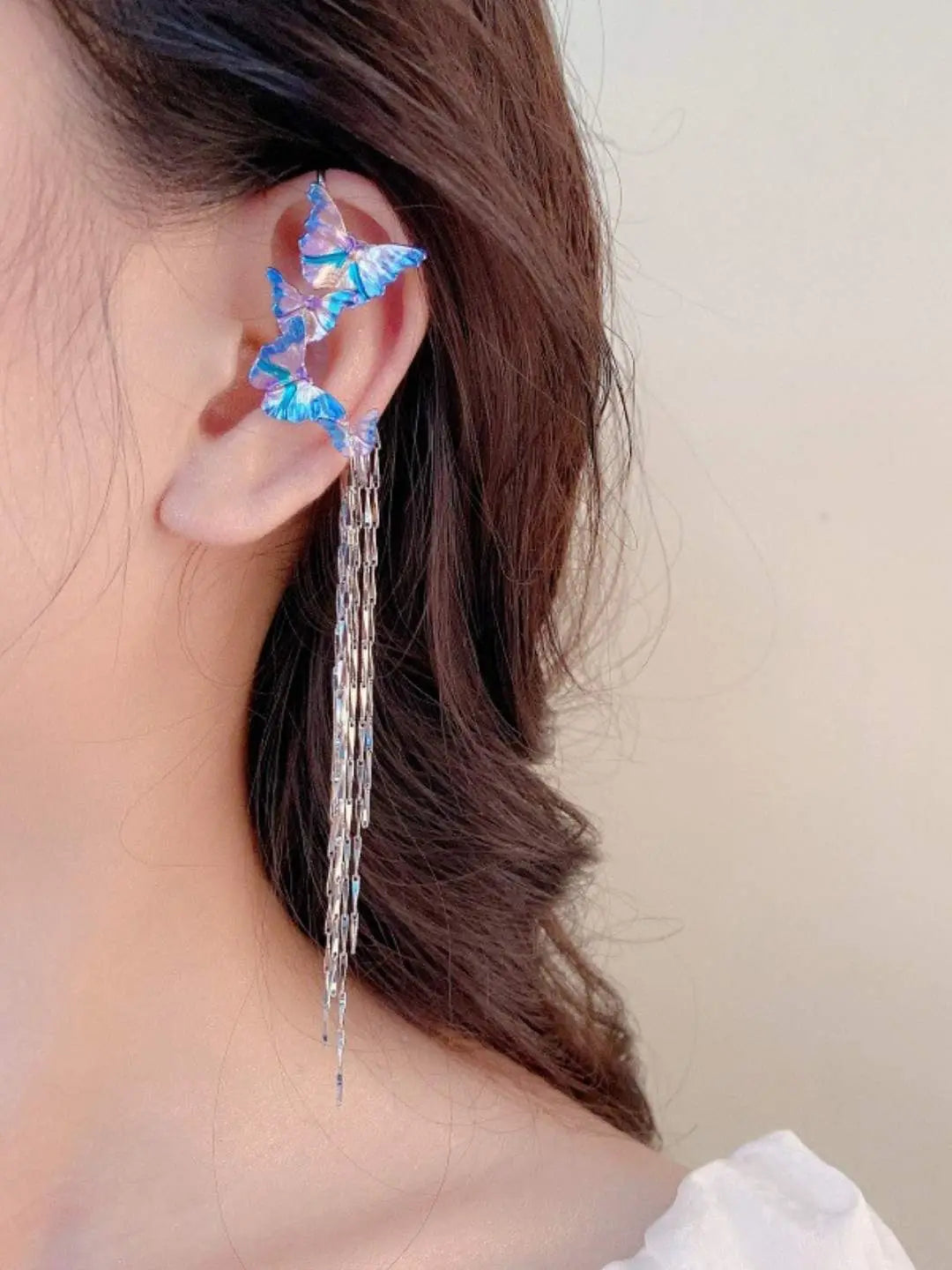 Ishhaara Blue And Purple Butterfly One Side Ear Clip