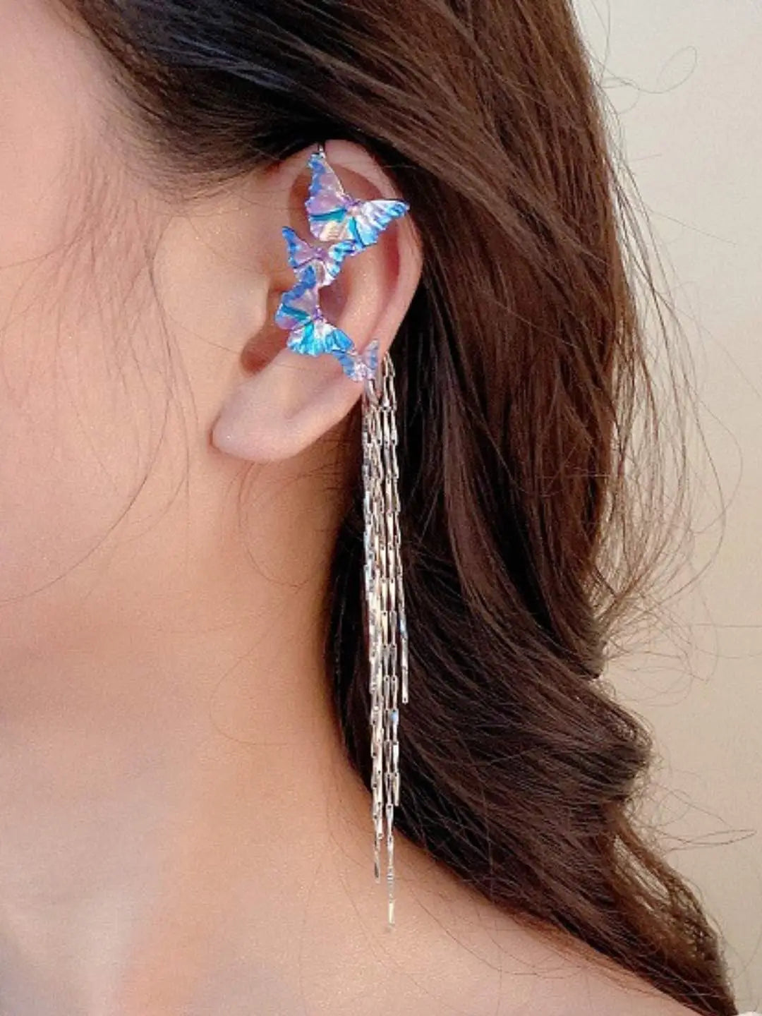 Ishhaara Blue And Purple Butterfly One Side Ear Clip