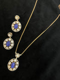 Ishhaara Blue Antique Polki Pendant Necklace Set