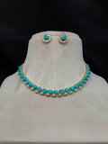 Ishhaara Blue Beaded Choker Necklace Set