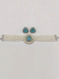 Ishhaara Blue Beaded Jewellery Set With Ad Stones