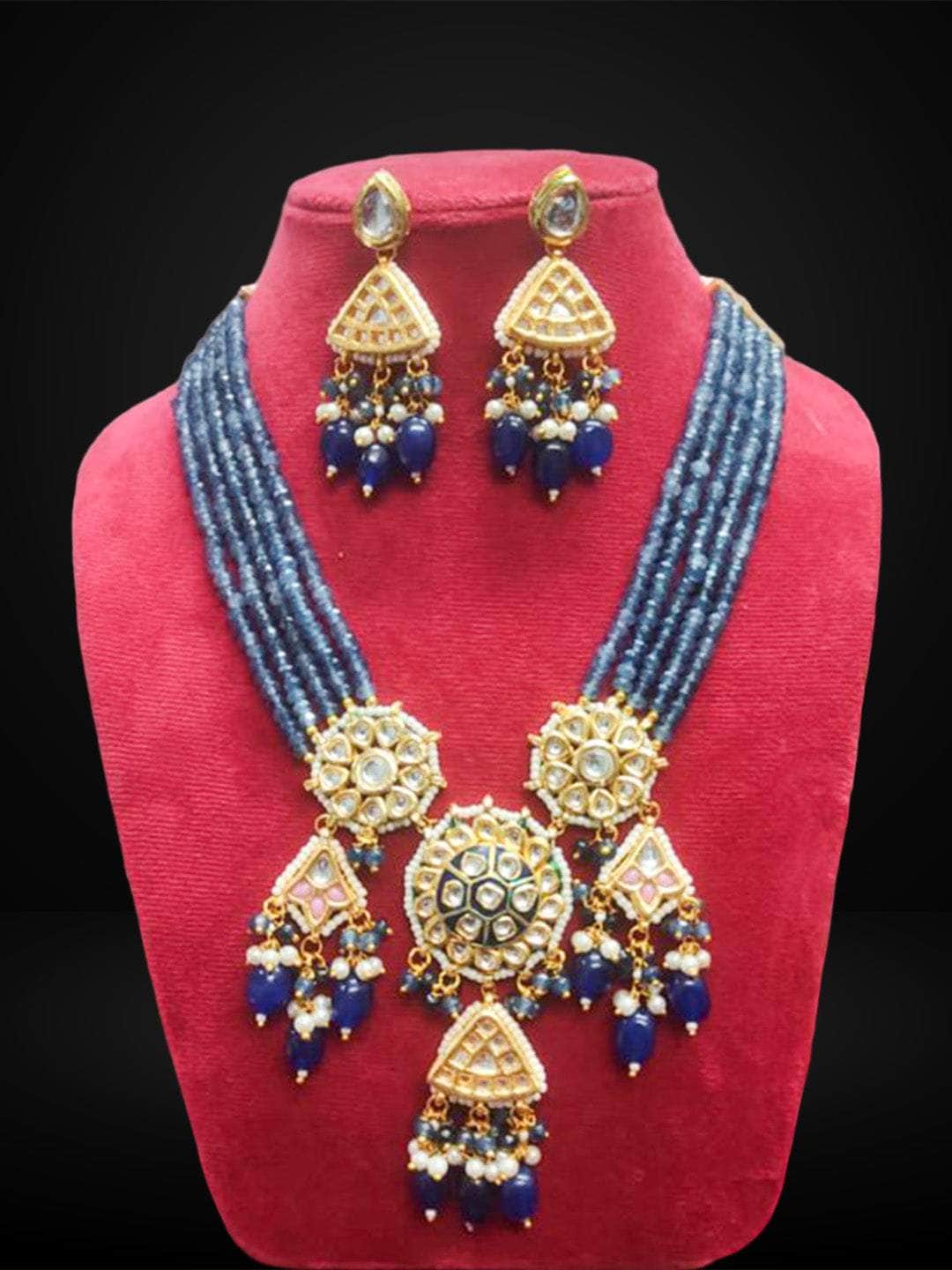 Ishhaara Blue Beaded Statement Necklace Set