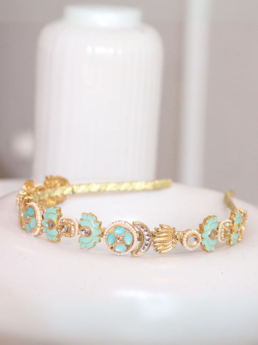 Ishhaara Blue Beads Flower Cutwork Embellished Hairband