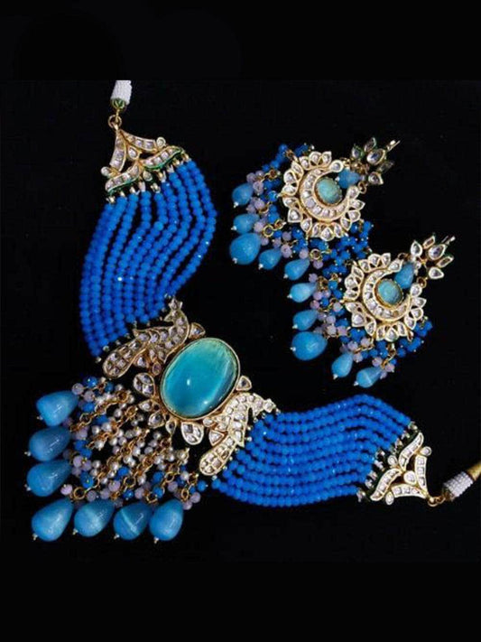 Ishhaara Big Stone Onex Choker And Earring Set