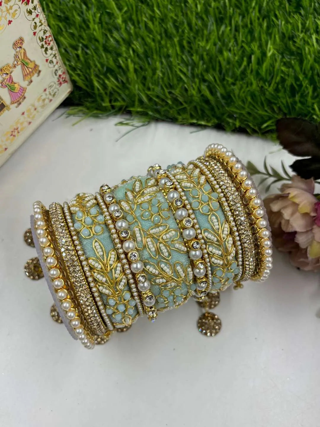 Ishhaara Blue Bridal Mint Green Rajwadi Chooda