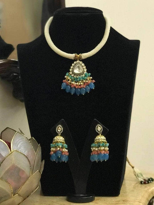 Ishhaara Centre Polki Pendant Moti Trunk Necklace Set
