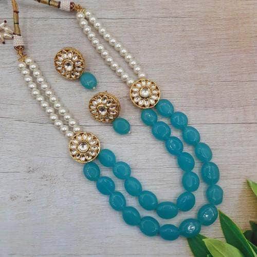 Ishhaara Blue Chakra Side Patch Necklace Set