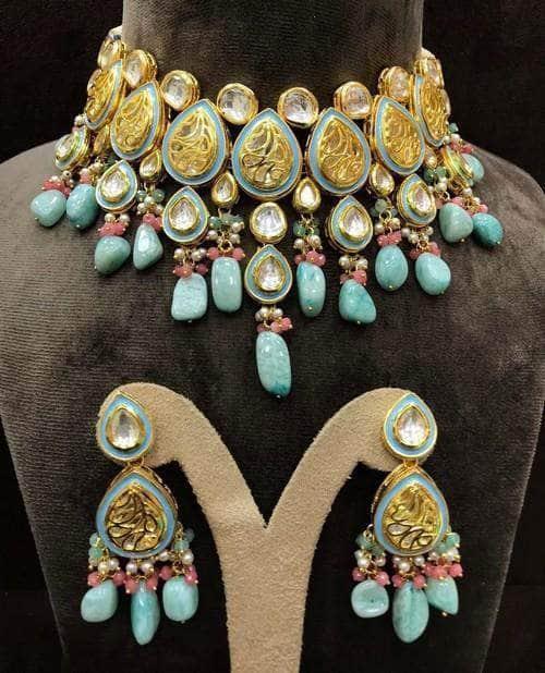 Ishhaara Choker Druzy Meena Kundan Neckkace Set