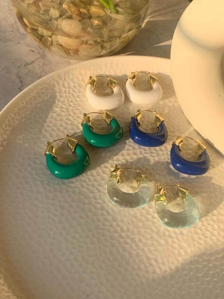 Ishhaara Blue Chunky Resin Statement Gold Hoop Earrings