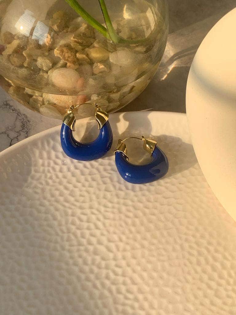 Ishhaara Blue Blue Chunky Resin Statement Gold Hoop Earrings