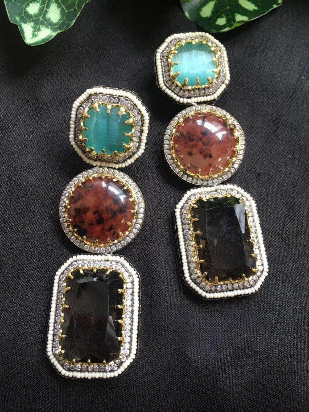 Ishhaara Green Color Bomb Stone Earrings