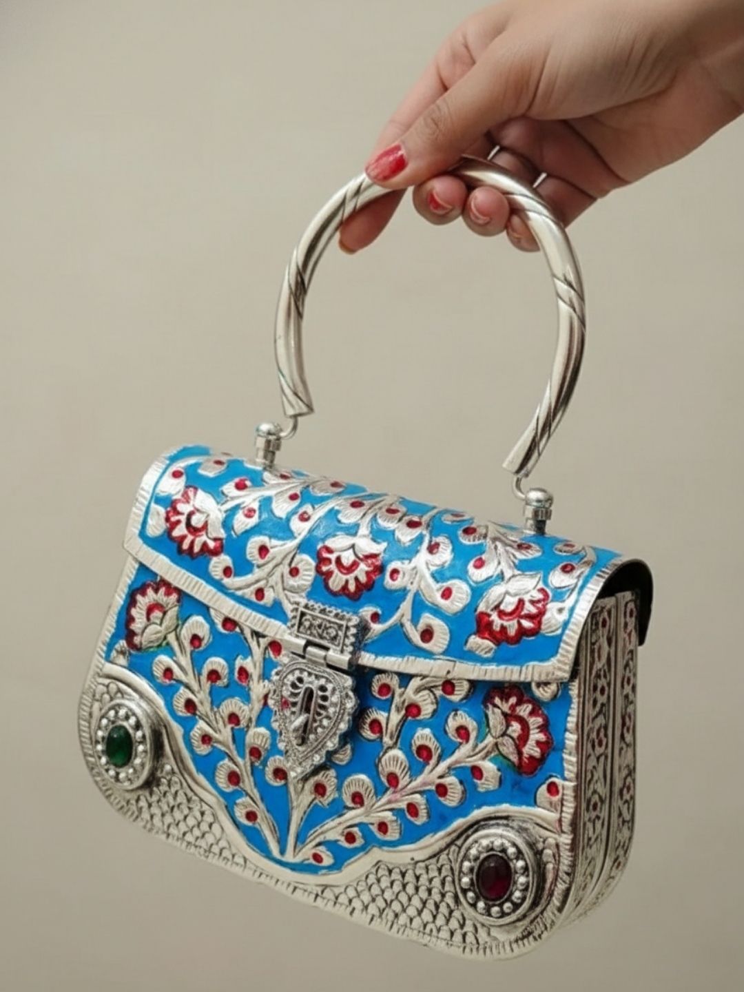 Ishhaara Blue Colored Exclusive Meenakari Clutch With Handle