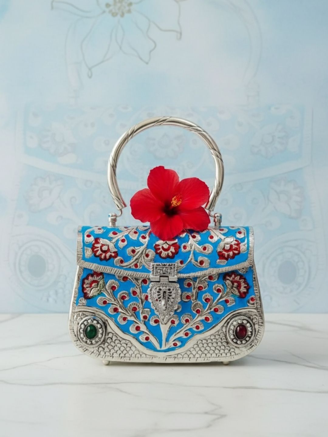 Ishhaara Blue Colored Exclusive Meenakari Clutch With Handle