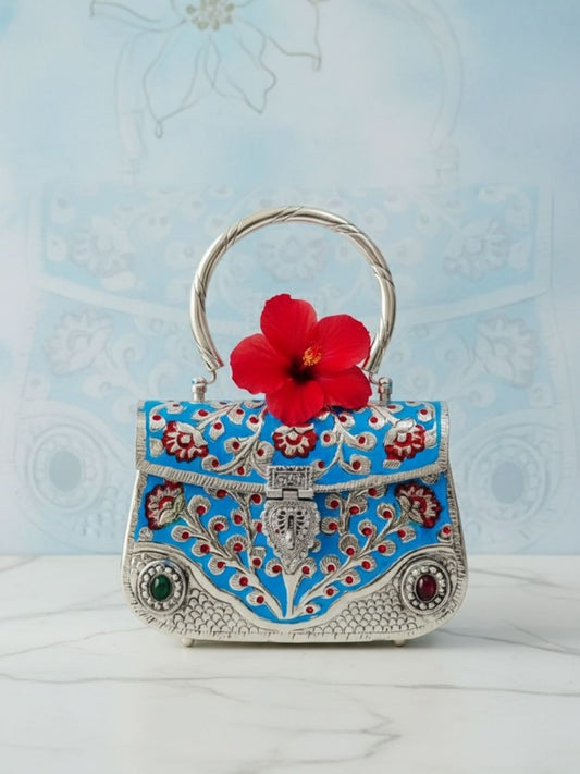 Ishhaara Blue Colored Exclusive Meenakari Clutch With Handle