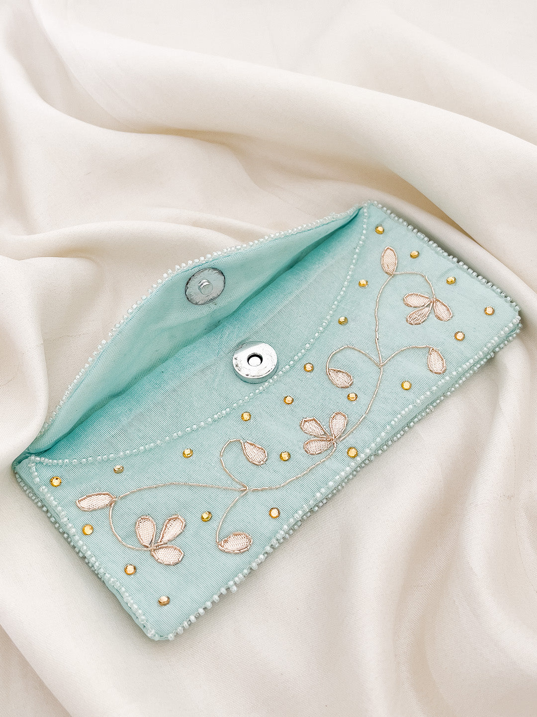 Ishhaara Blue Colored Floral Embroided Envelope Clutches