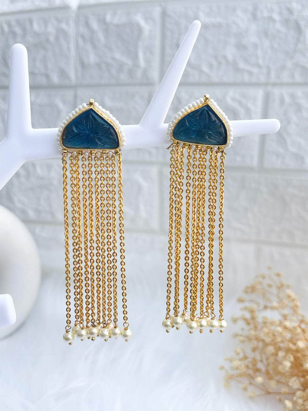 Ishhaara Blue Colored Long Tassel Earrings