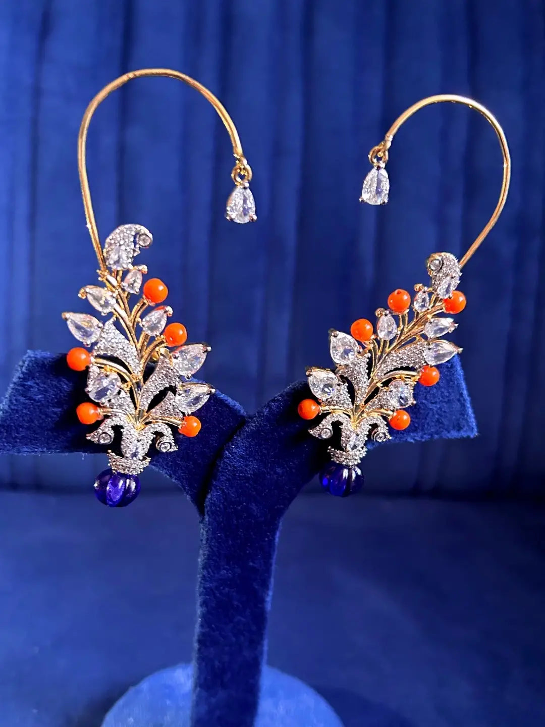 Ishhaara Blue Crowned Peacock Secret Garden Earcuff Earrings