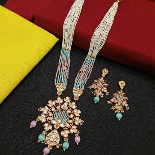 Ishhaara Blue Crystal Kundan Pendant Cord Necklace