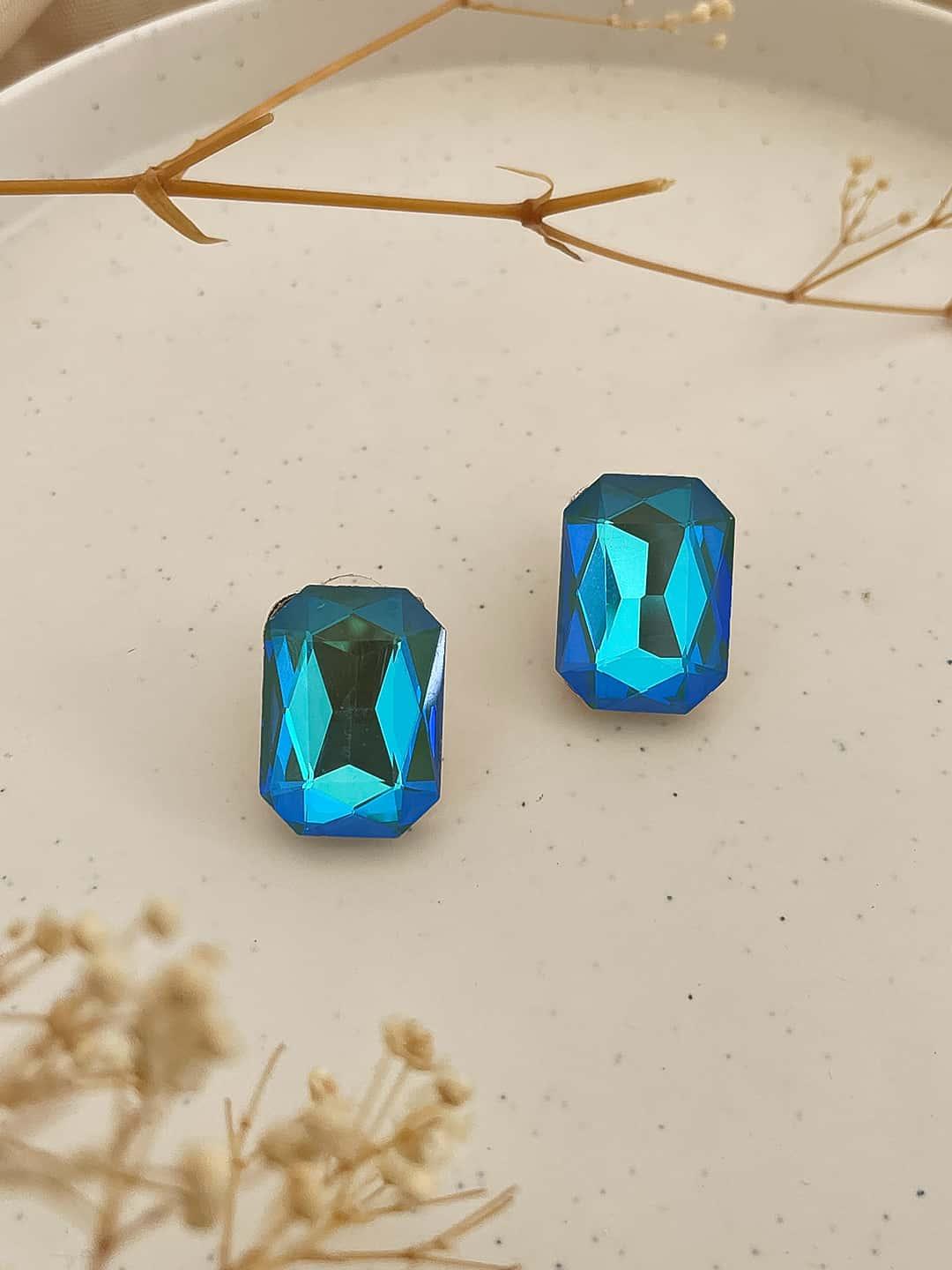 Ishhaara Blue Crystal Rectangle Earrings