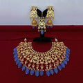 Ishhaara Blue Design Jadau Choker Earring And Teeka Set