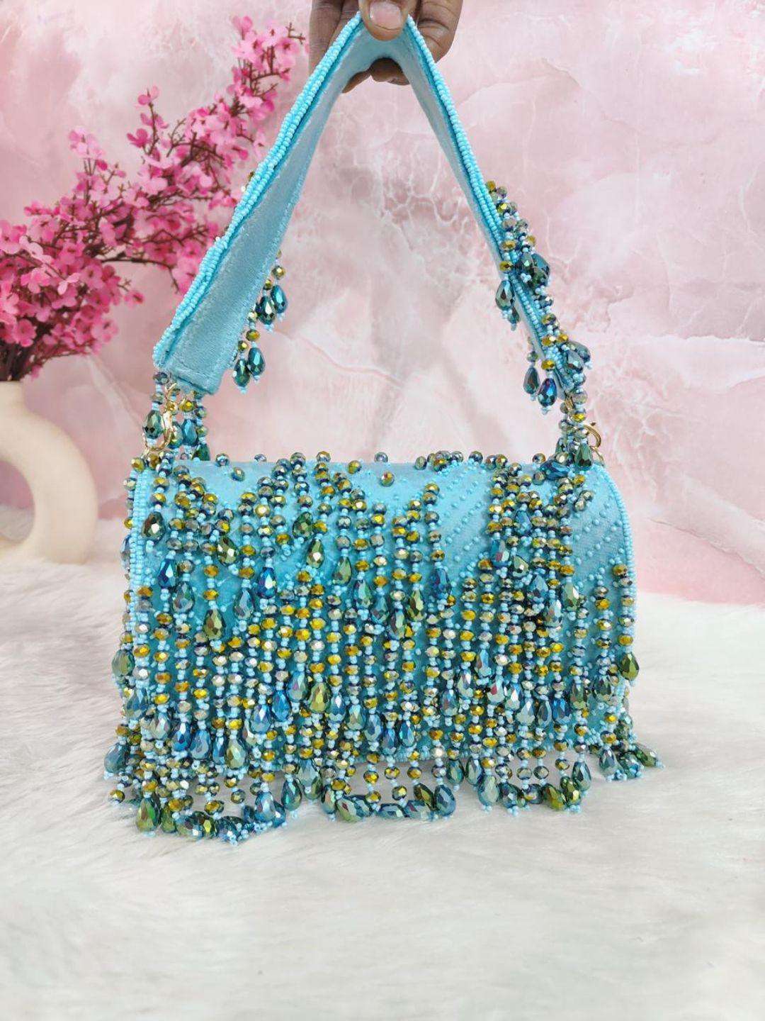 Ishhaara Blue Designer Crystal Flap Bags