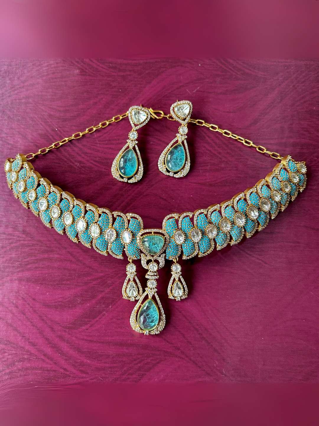 Ishhaara Blue Designer Doublet Necklace With Earings