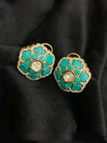 Ishhaara Blue Designer Polki Stud Earrings