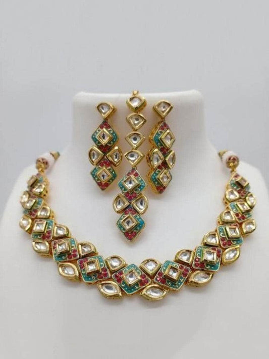 Ishhaara Diamond Cut Meena Necklace Set