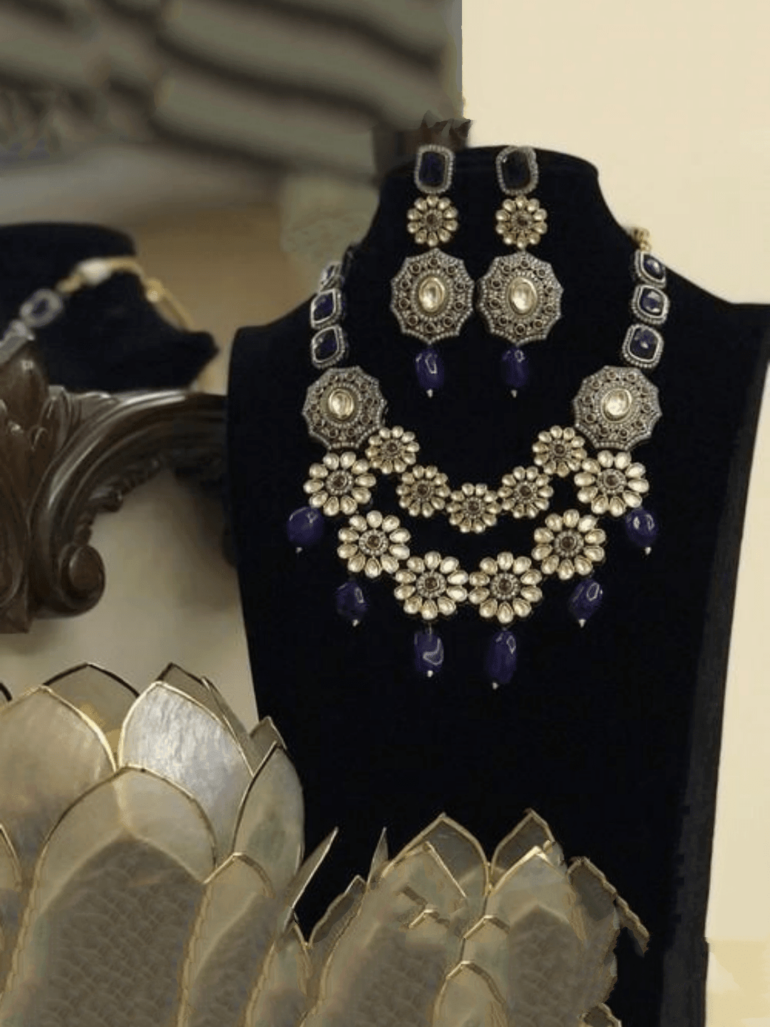 Ishhaara Double Layered Flower Motif Victorian Necklace Set