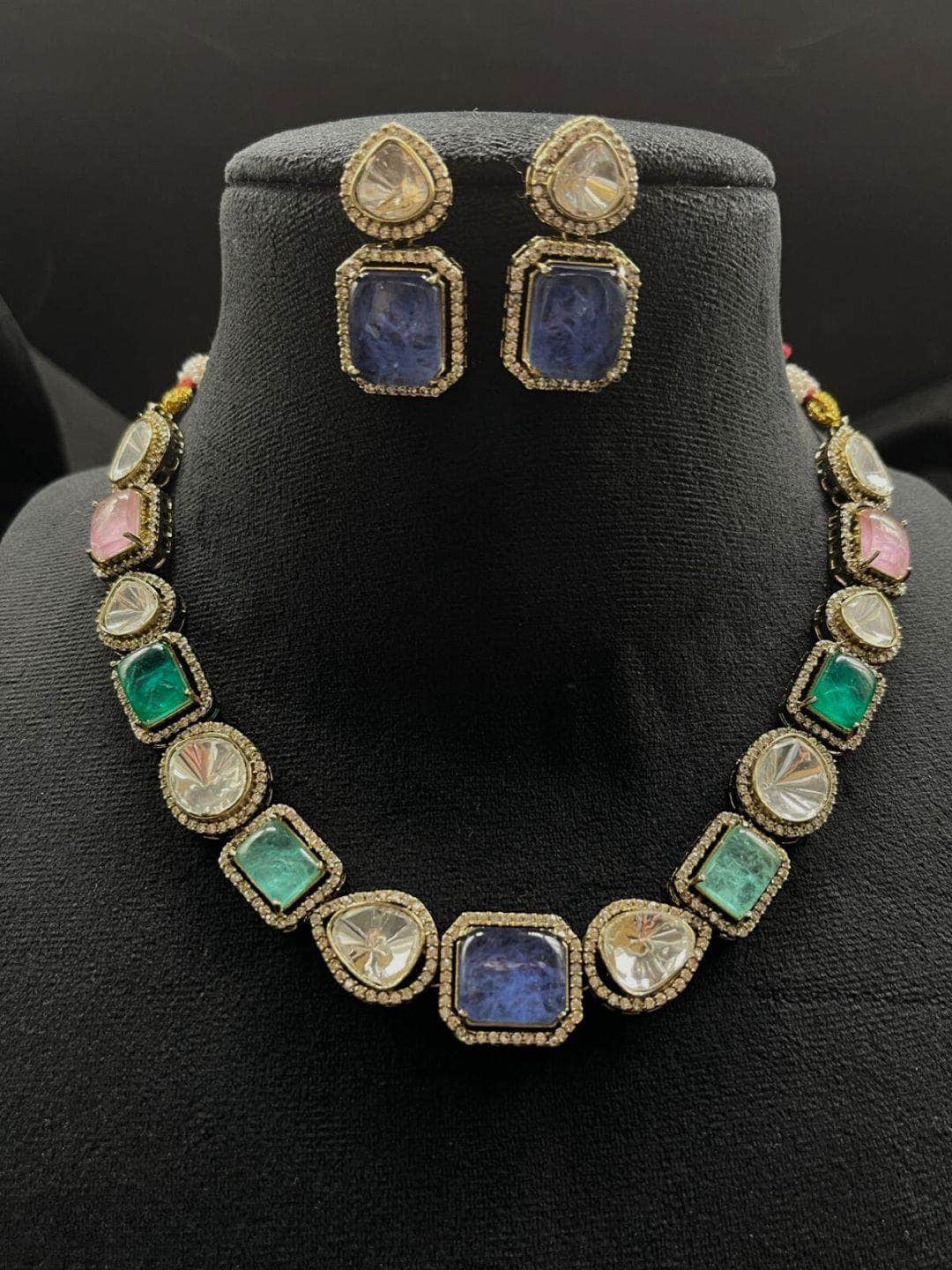 Ishhaara Blue Doublet Stone & Moissanite Necklace Set