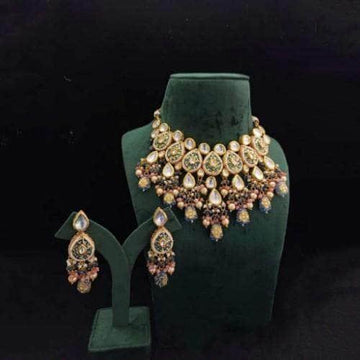 Ishhaara Blue Drop Meena Kundan Necklace And Earring Set