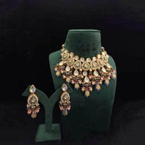 Ishhaara Drop Meena Kundan Necklace And Earring Set