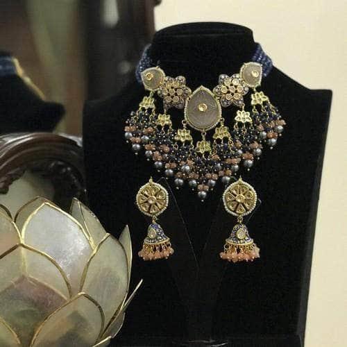 Ishhaara Drop Pendant Choker With Jumki Earring