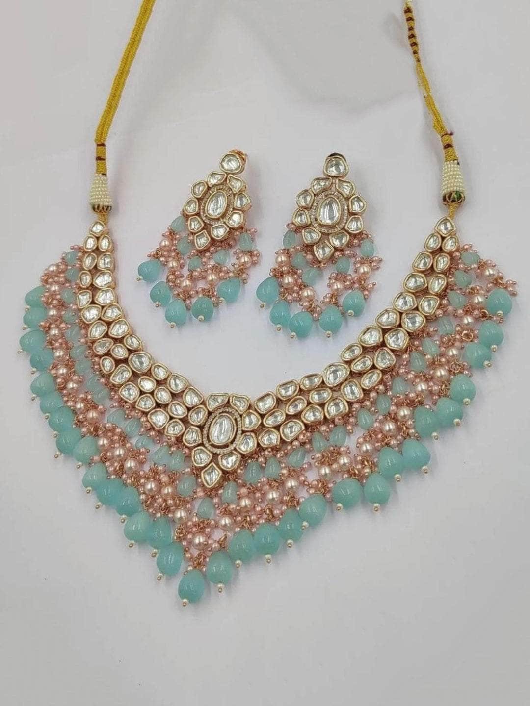 Ishhaara Blue Dual Layered Beads Necklace Set
