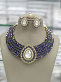 Ishhaara Blue Elegant Choker Necklace Set With Teardrop Stone Pendant