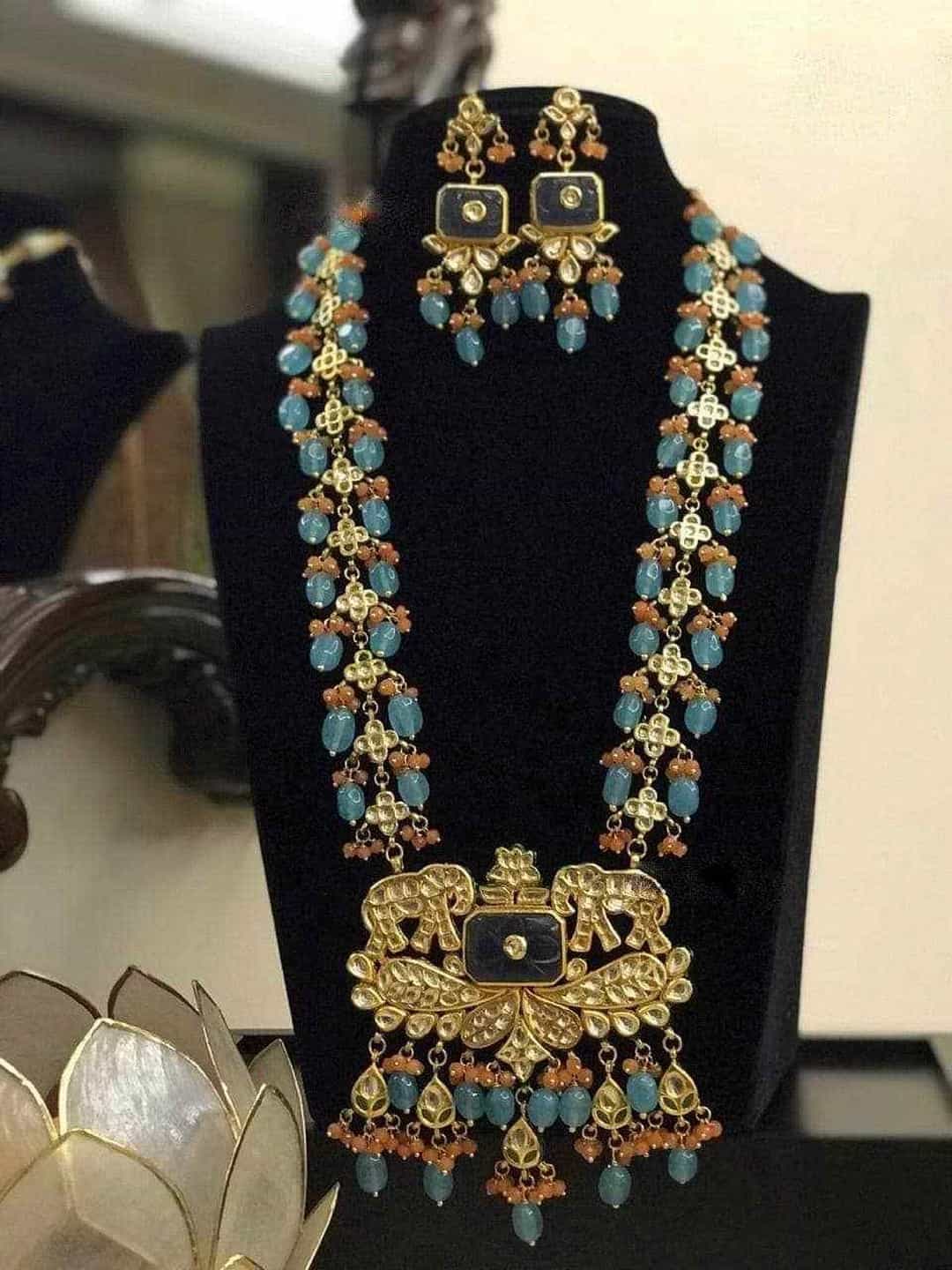 Ishhaara Blue Elephant Motif Haram Necklace Set