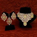 Ishhaara Blue Elongated Kundan Bridal Necklace Earring And Teeka Set