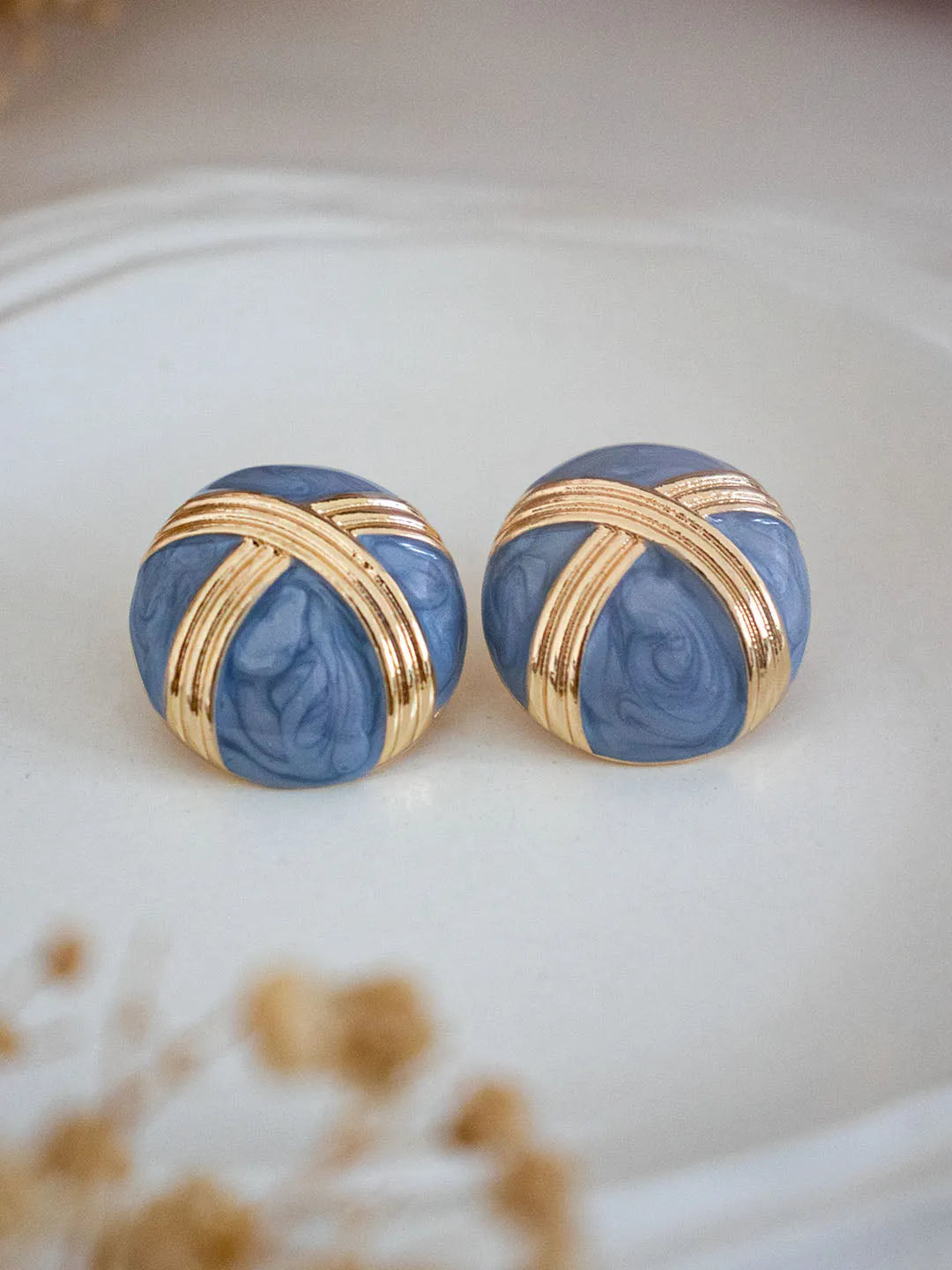 Ishhaara Blue Enamel Clip On Earrings