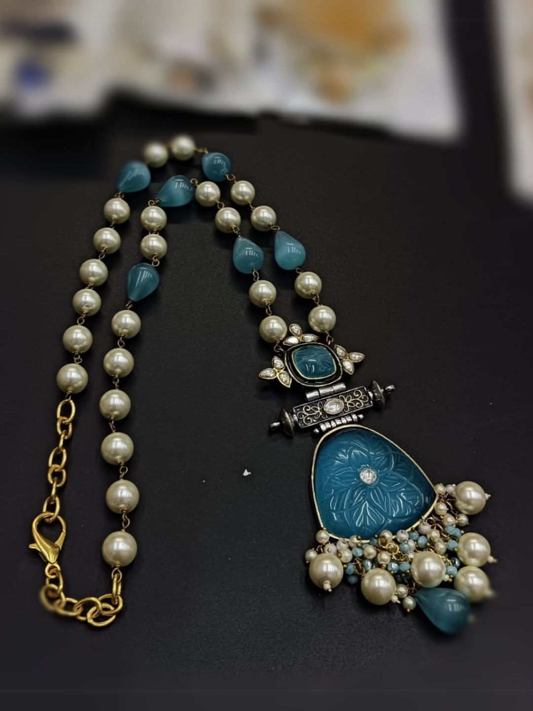 Ishhaara Blue Enameled Long Necklace
