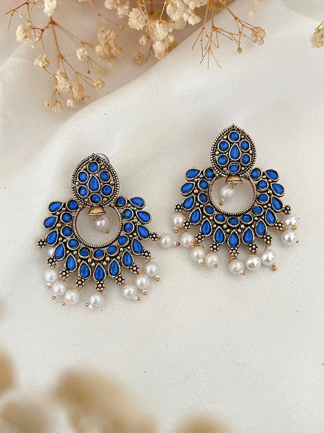 Ishhaara Blue Ethnic Retro Chandbali Earrings