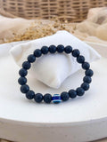 Ishhaara Blue Evil Eye Bracelet with Lava Rock Beads
