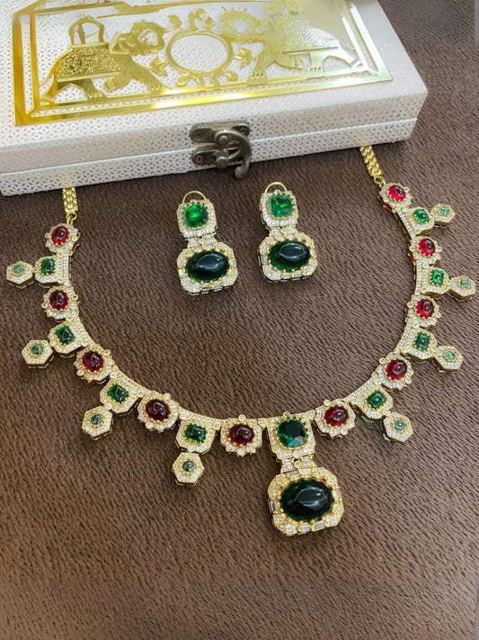 Ishhaara Blue Exclusive Gold Finish Designer Necklace Set