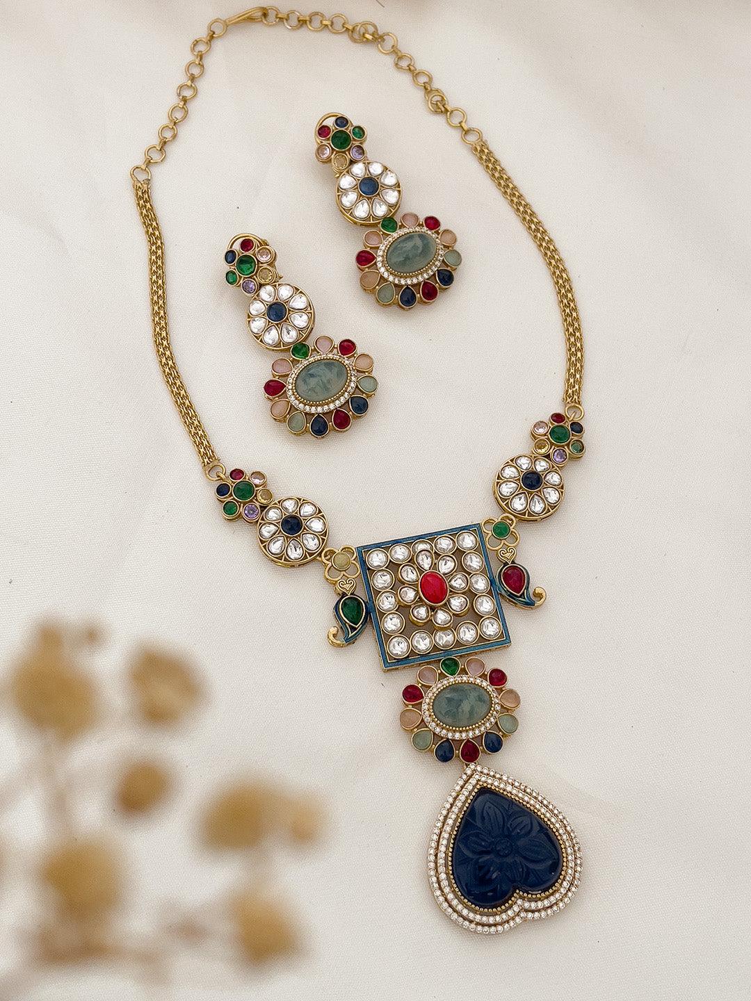 Ishhaara Blue Exquisite Amrapali Fusion Pendant Necklace